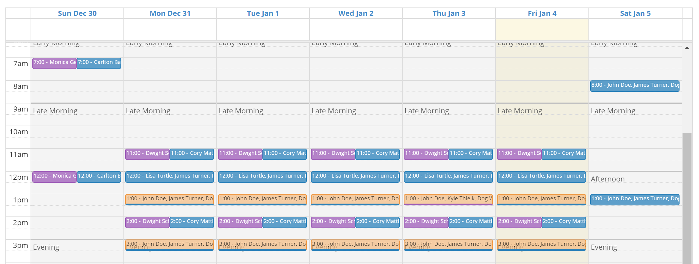 Example Image of a Scheduler Page in Time To Pet
