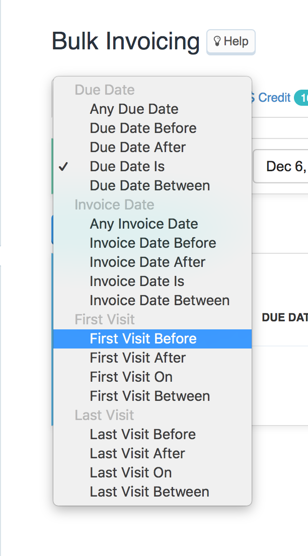 Example of Filtering By First or Last Date in Bulk Invoicing