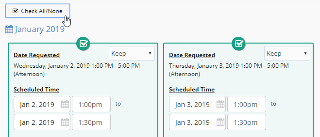 Select All Events or No Events in Bulk Edit Pending Request