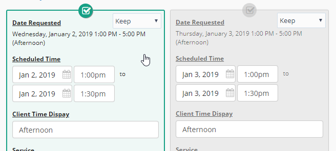 Select Events To Override in Bulk Edit Pending Request