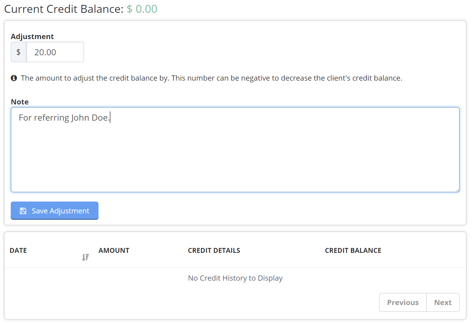 Adjusting the Credit Balance Amount