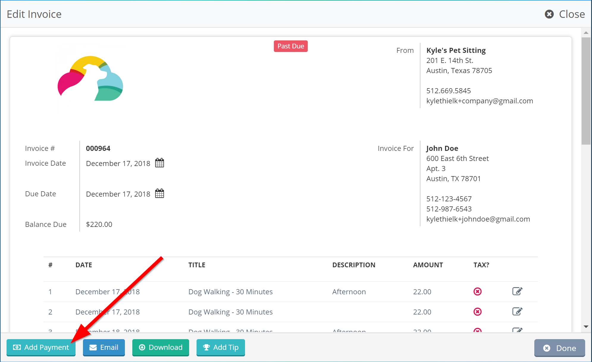 Redeeming Credit by Adding Payment in Edit Invoice Screen