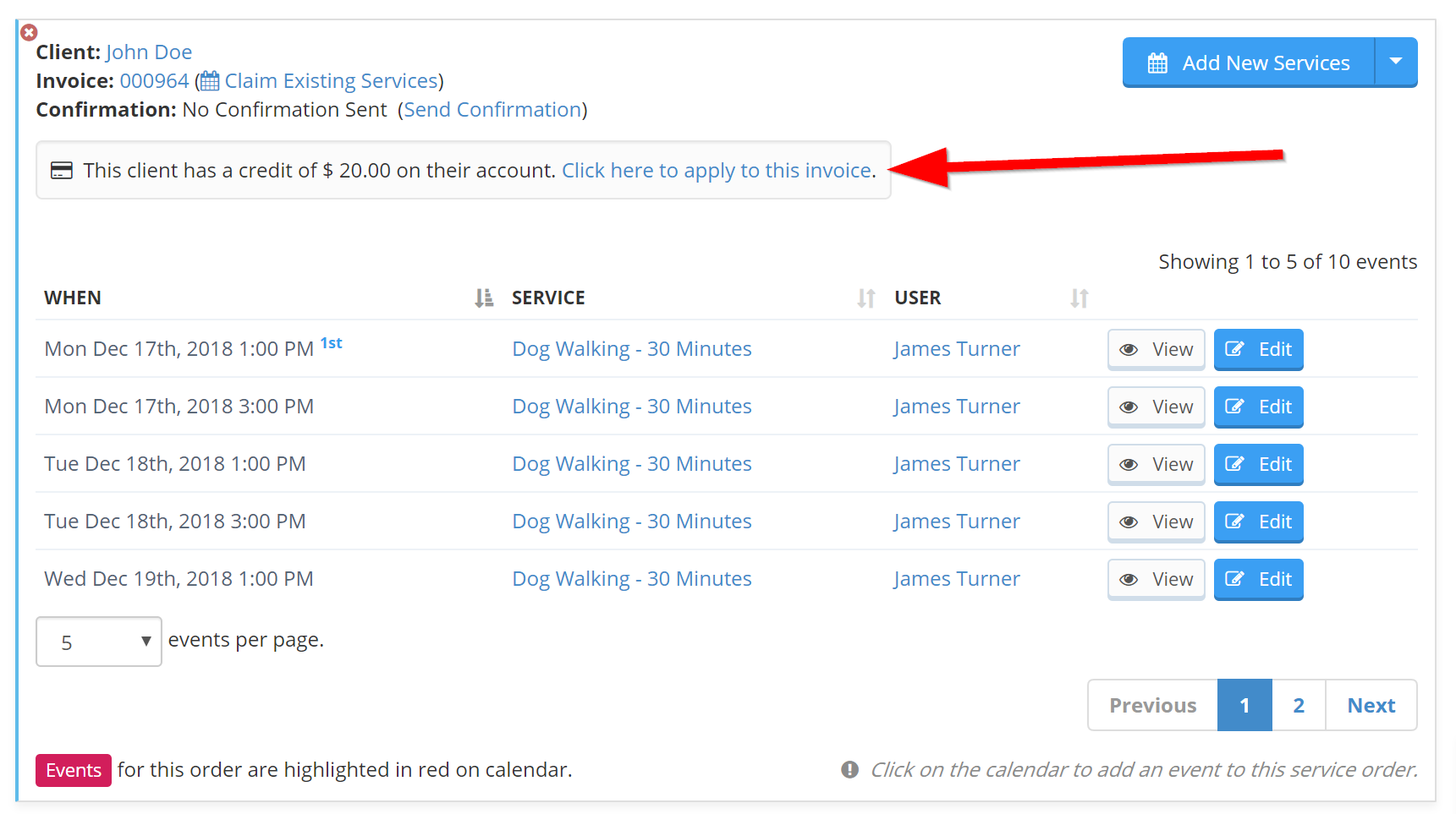 Redeeming Credit From Service Order in Scheduler
