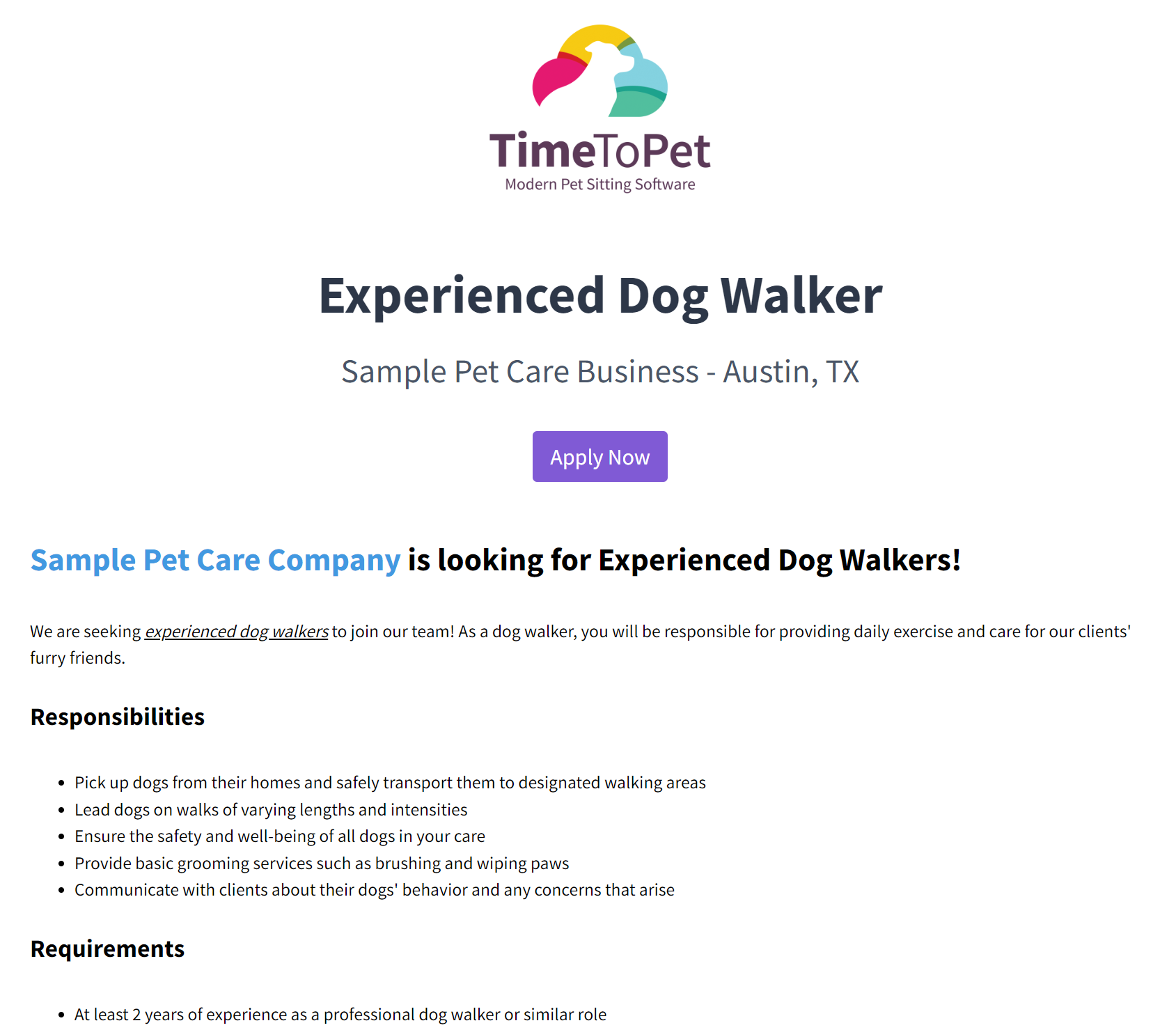 local-pet-care-sample-job-posting-top