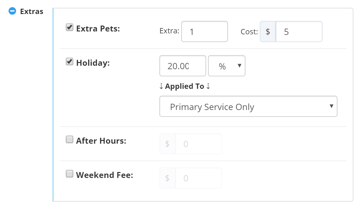 Screenshot of the percentage-based holiday fee on an event