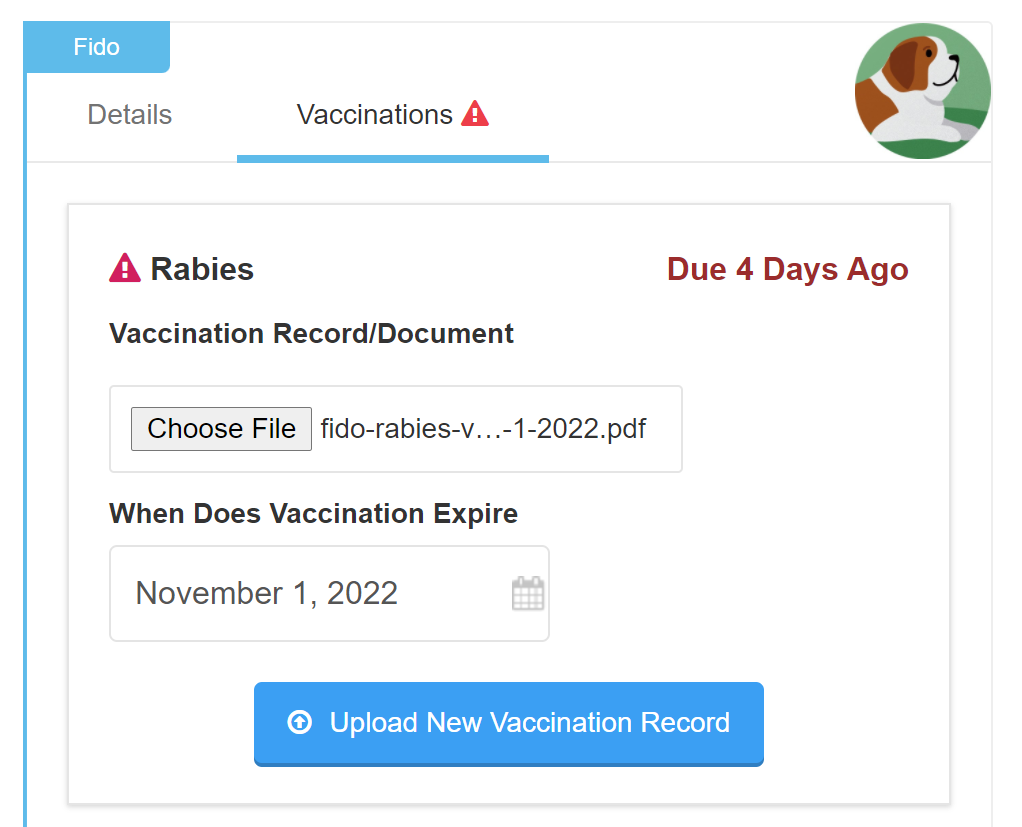 Pet Parents tool to upload Pet Vaccination Records