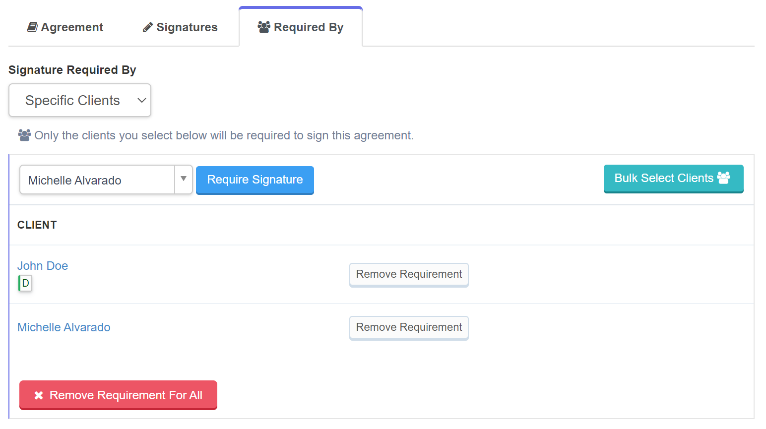Client Agreements Screenshot Showing Required By Some Clients