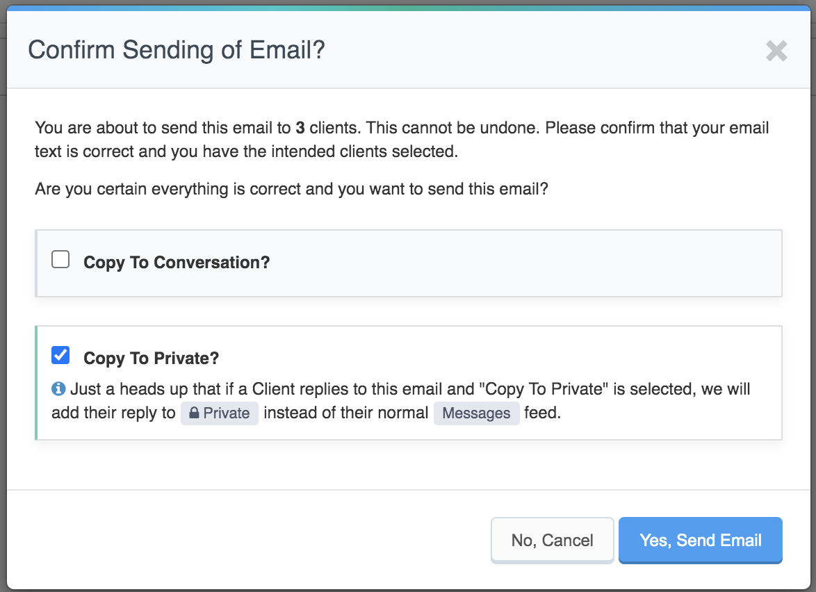 Screenshot of tool to send mass emails to private channel.