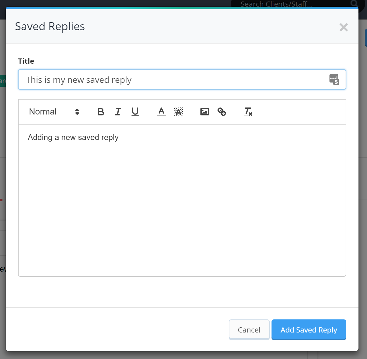 Adding a new Saved Reply in the Conversation Feed