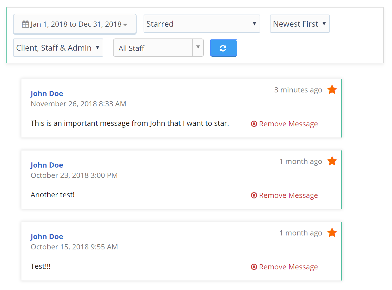 Viewing Messages Filtered by Star in Client Conversation Feed