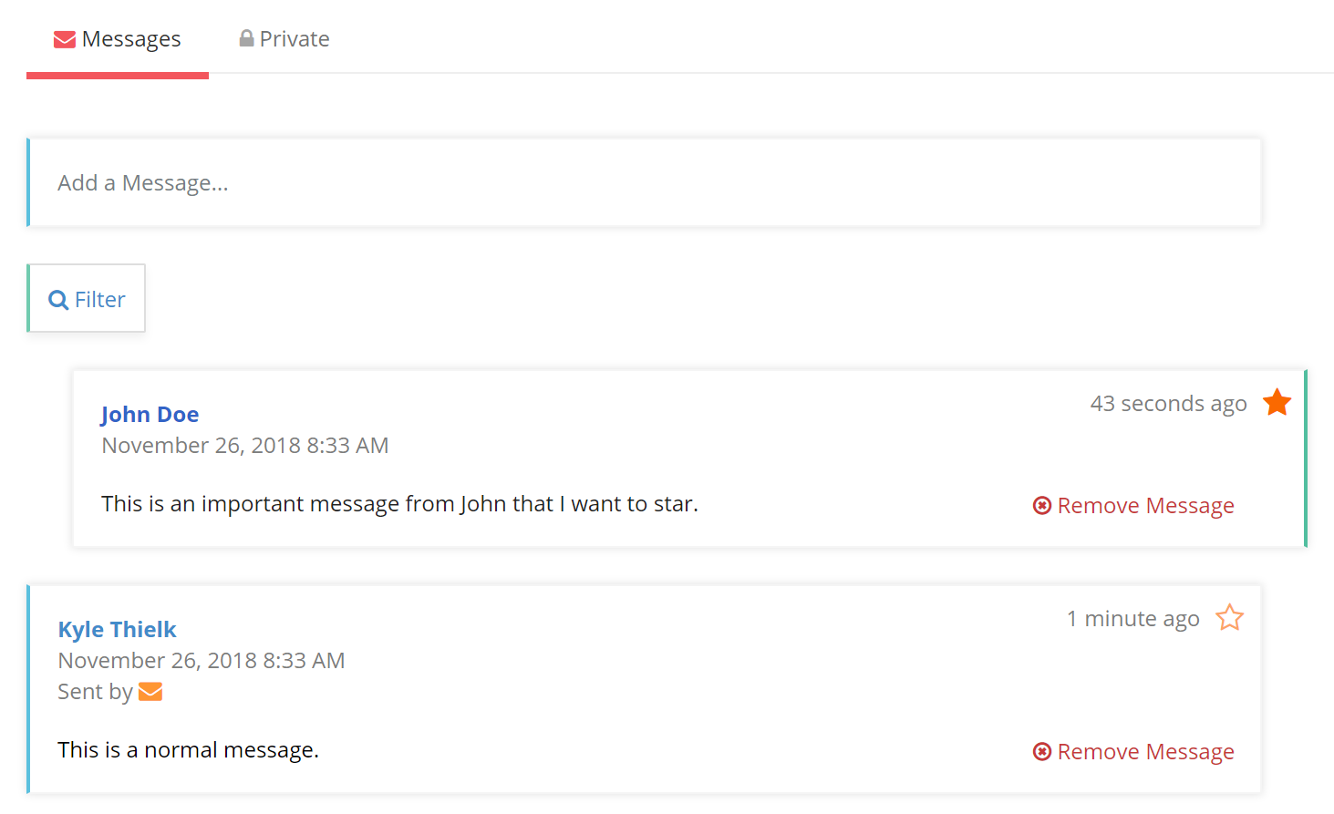 Starred Message View in Client Conversation Feed
