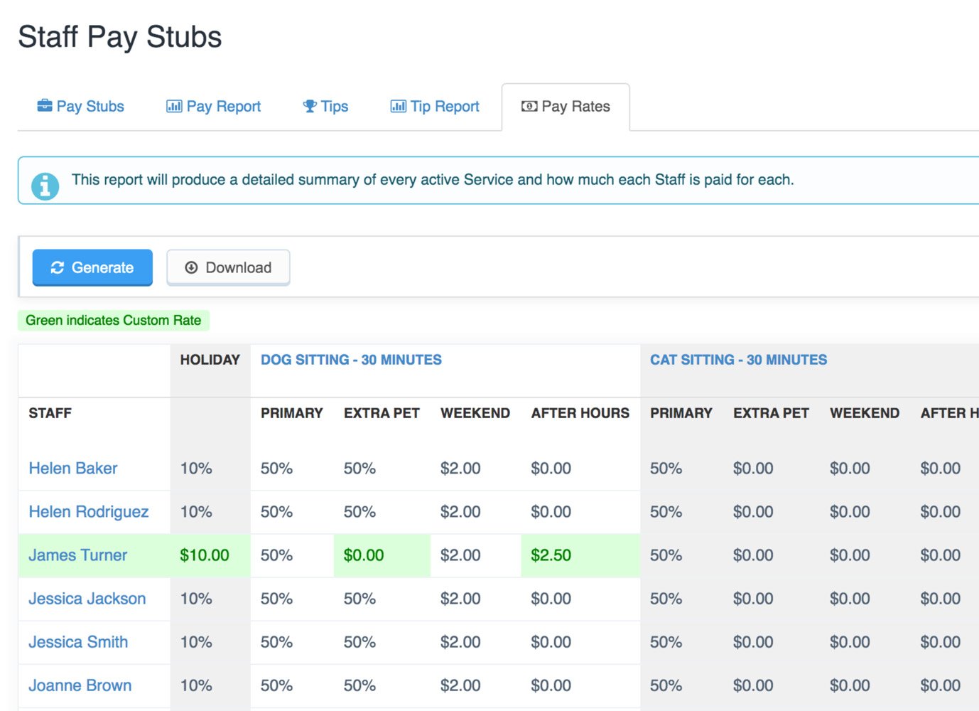 Pay Center Pay Rates Report Schreenshot