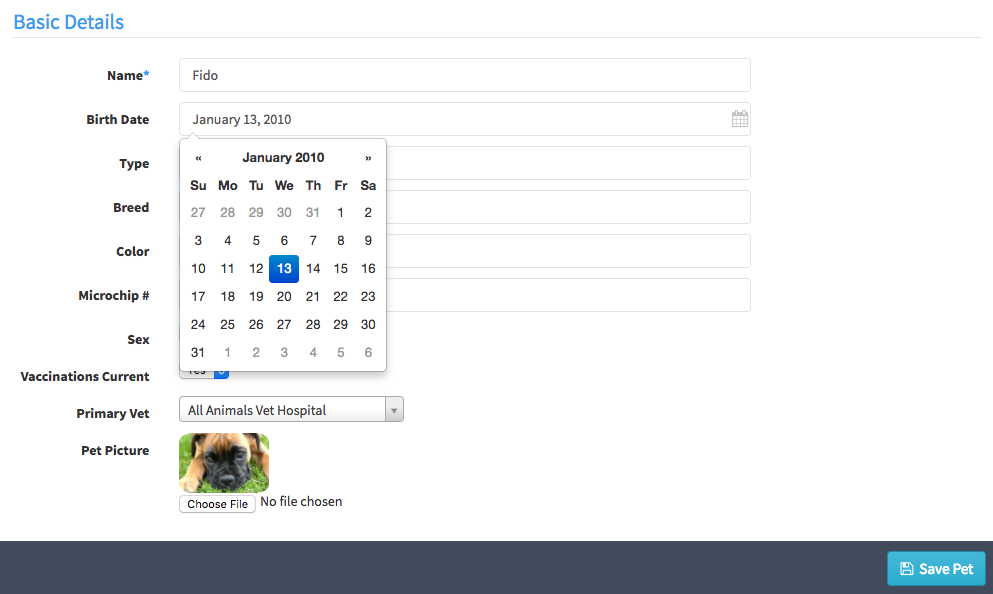 The Edit Screen for an appointment.