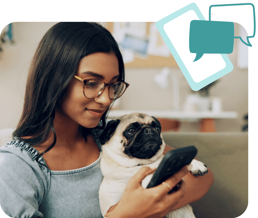 person on phone with pug
