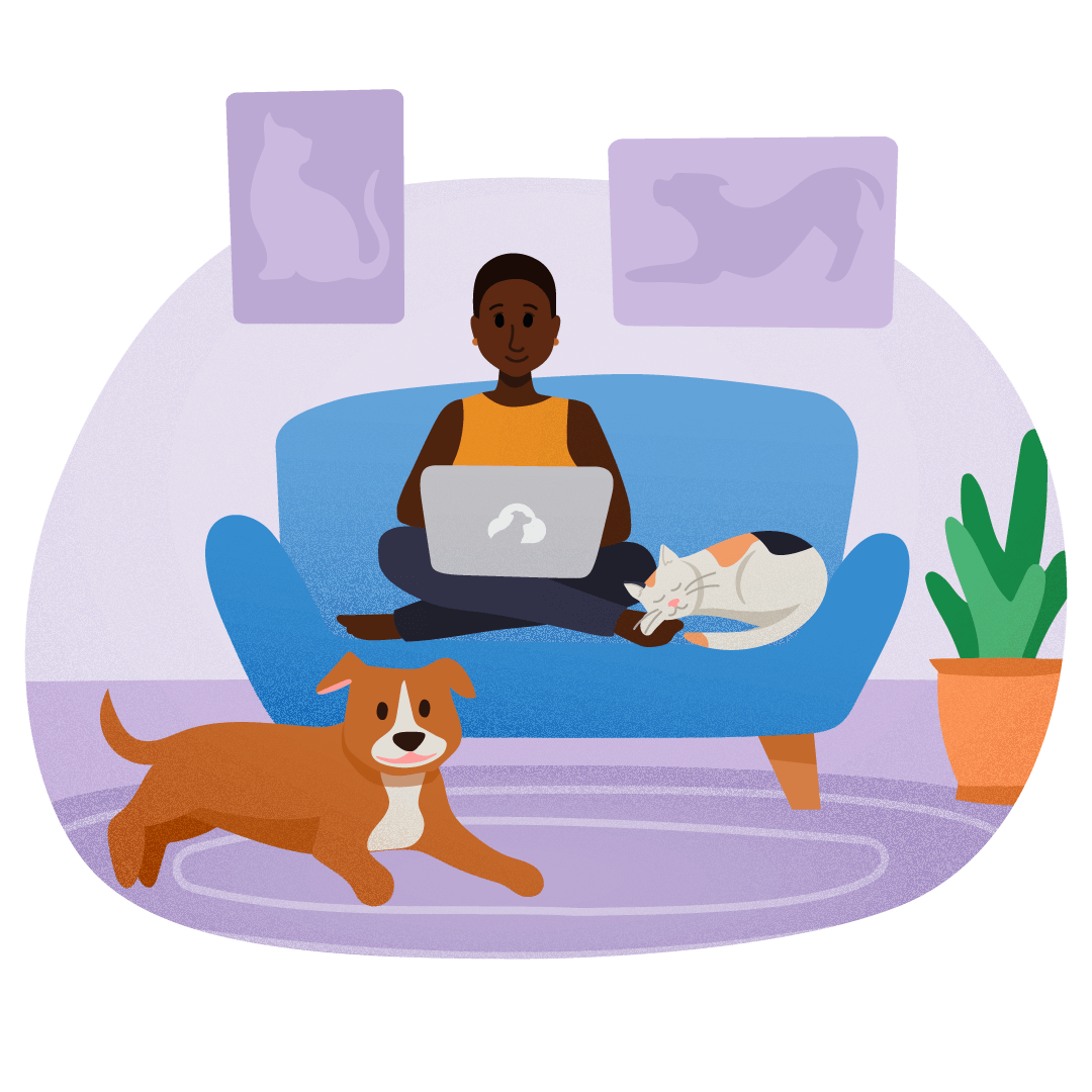 pet sitter with dog and cat on couch